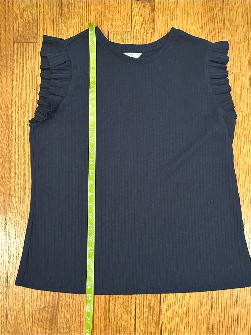 Time and Tru Navy Ruffle Cap-Sleeve Ribbed Top Size Medium - Picture 5 of 8